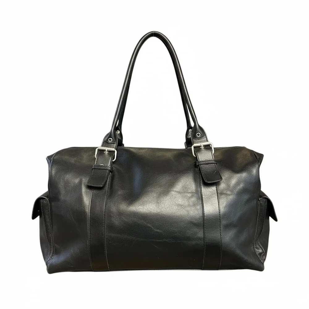 Faux Leather Weekender Travel Black Duffle Bag Excellent Clean Condition - Picture 3 of 16